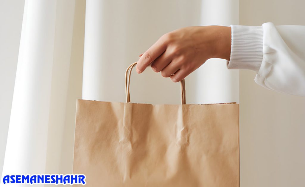 ساک دستی کاغذی کرافت در دست | مناسب خرید و بسته‌ بندی هدایا با طراحی ساده و طبیعی.