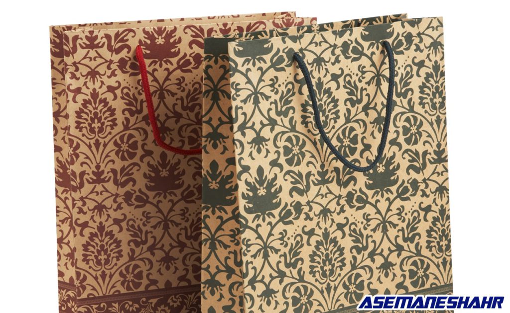 ساک کادویی طرح سنتی با رنگ طبیعی کرافت و دسته کنفی | مناسب هدیه‌ های ایرانی و خاص