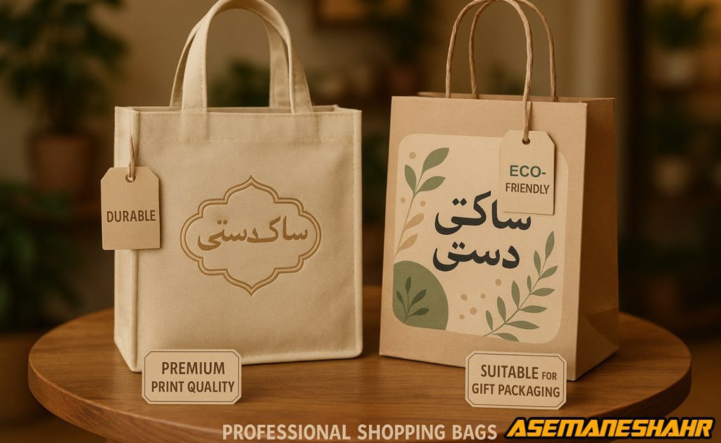 مقایسه کیسه پارچه ای بادوام با چاپ ممتاز و بگ شاپ کاغذی سازگار با محیط زیست با طراحی گیاهی | انتخاب هوشمندانه برای بسته بندی.