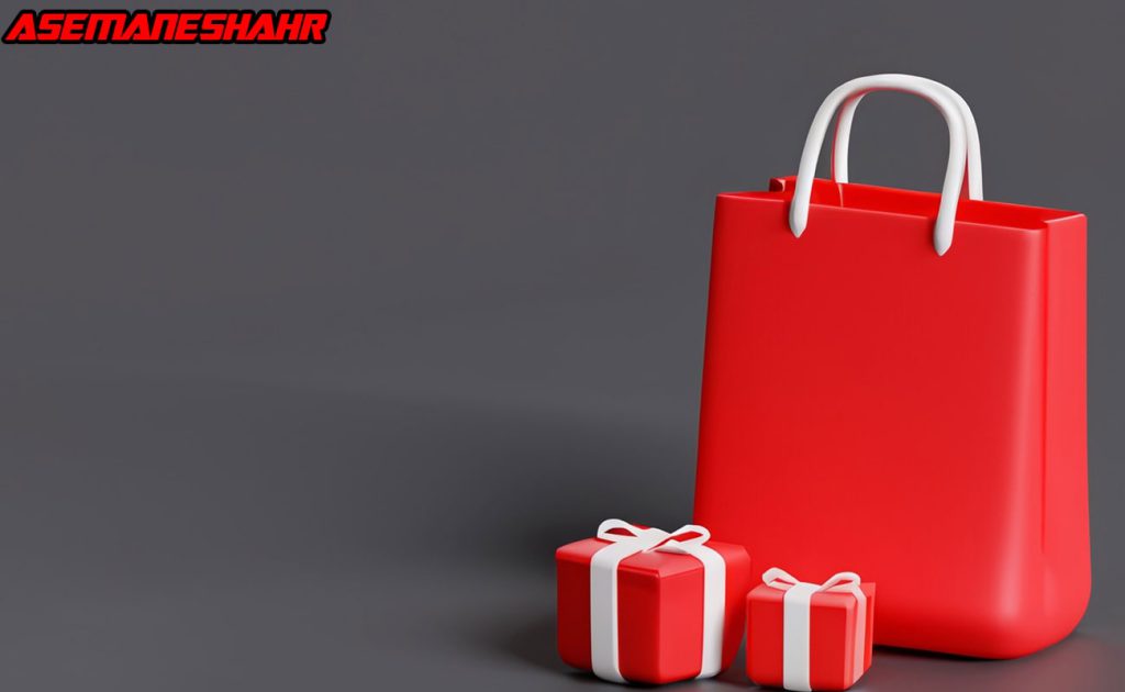 ساک دستی قرمز و جعبه های کادو با طراحی مدرن ساده.