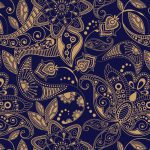 کاغذ کادوی سرمه ای با طرح گل طلایی | شیک و هنری.
