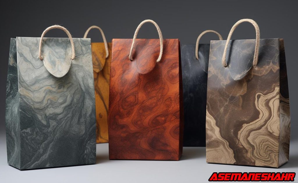 ساک های دستی کاغذی با طرح مرمر و دسته طنابی | انتخابی شیک و مدرن برای بسته بندی هدایا و فروش عمده.