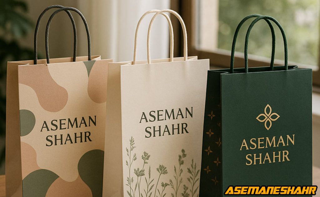 سه مدل پاکت هدیه با چاپ اختصاصی و طراحی منحصربهفرد برند آسمان شهر | انتخابی شیک و حرفه ای برای بسته بندی.