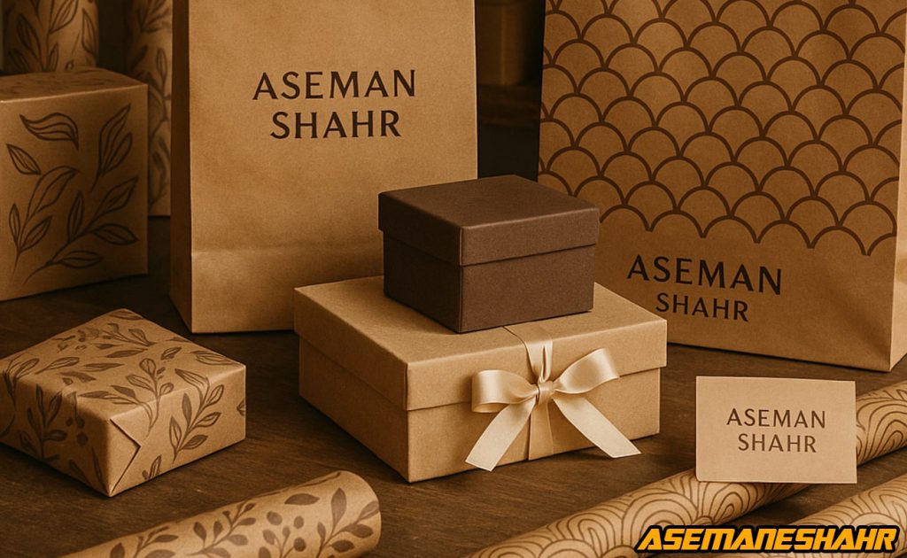 انواع ساک دستی کاغذی و جعبه کادویی با طرح‌ های خاص و چاپ برند آسمان شهر | بسته‌ بندی شیک و حرفه‌ ای با نقش‌های گیاهی و مینیمال.