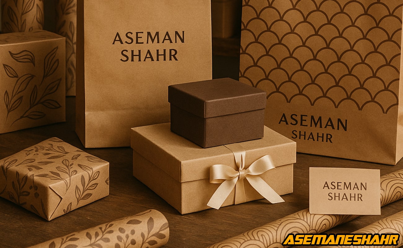 انواع ساک دستی کاغذی و جعبه کادویی با طرح های خاص و چاپ برند آسمان شهر | بسته بندی شیک و حرفه ای با نقشهای گیاهی و مینیمال.