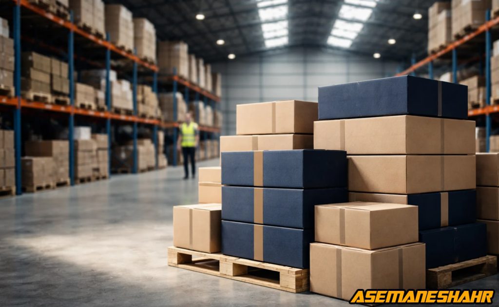 چیدمان بسته های کالا در انبار لجستیک با تمرکز بر مدیریت زنجیره تأمین.