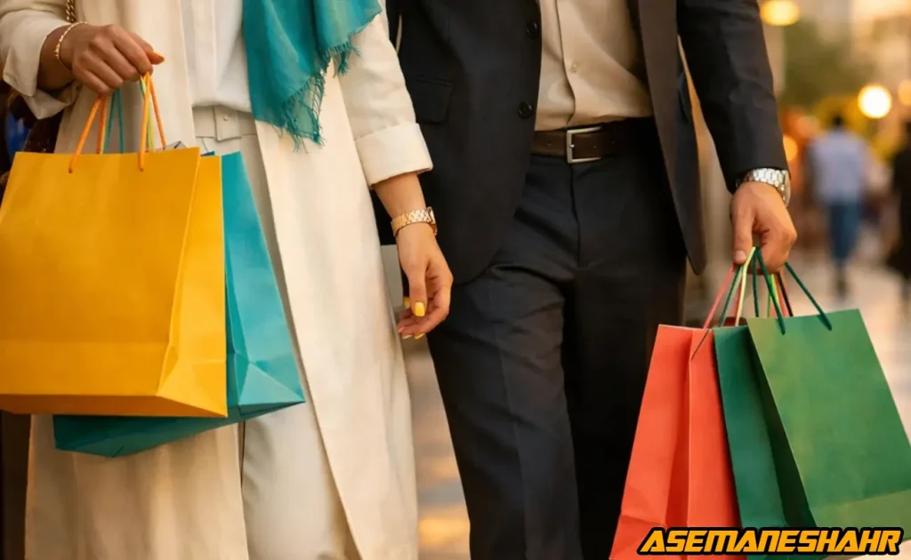 کاربرد روزمره ساک دستی کاغذی در تجربه خرید شهری مدرن.