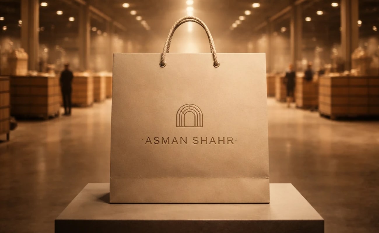 ساک دستی کاغذی برند آسمان شهر؛ نمایش کیفیت تولید صنعتی.