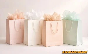 ساک‌ کاغذی هدیه با رنگ‌ های ملایم و طراحی مینیمال.